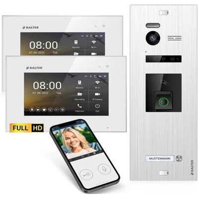 Balter EVO-HD Video-Türsprechanlage mit Fingerprint und App für Einfamilienhaus mit 2x 7 Zoll Monitor Silber-Weiß Balter EVO-HD Video-Türsprechanlage mit Fingerprint und App für Einfamilienhaus mit 2x 7 Zoll Monitor Silber-Weiß