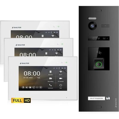 Balter EVO-HD Video-Türsprechanlage mit Fingerprint für Einfamilienhaus mit 3x 7 Zoll Monitor Weiß-Schwarz Balter EVO-HD Video-Türsprechanlage mit Fingerprint für Einfamilienhaus mit 3x 7 Zoll Monitor Weiß-Schwarz