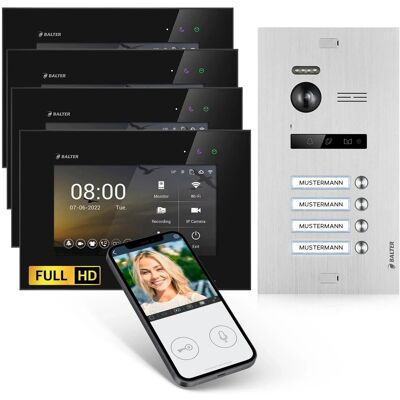 Balter EVO-HD Video-Türsprechanlage mit App für Vierfamilienhaus mit 4x 7 Zoll Monitor Silber-Schwarz Balter EVO-HD Video-Türsprechanlage mit App für Vierfamilienhaus mit 4x 7 Zoll Monitor Silber-Schwarz