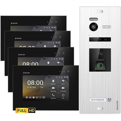 Balter EVO-HD Video-Türsprechanlage mit Fingerprint für Einfamilienhaus mit 4x 7 Zoll Monitor Silber-Schwarz Balter EVO-HD Video-Türsprechanlage mit Fingerprint für Einfamilienhaus mit 4x 7 Zoll Monitor Silber-Schwarz
