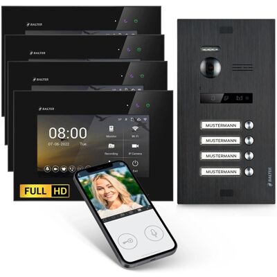 Balter EVO-HD Video-Türsprechanlage mit App für Vierfamilienhaus mit 4x 7 Zoll Monitor Schwarz Balter EVO-HD Video-Türsprechanlage mit App für Vierfamilienhaus mit 4x 7 Zoll Monitor Schwarz