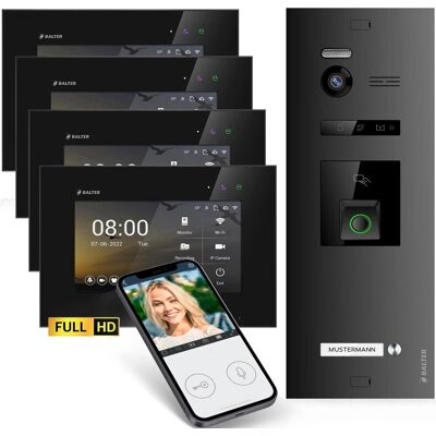 Balter EVO-HD Video-Türsprechanlage mit Fingerprint und App für Einfamilienhaus mit 4x 7 Zoll Monitor Schwarz Balter EVO-HD Video-Türsprechanlage mit Fingerprint und App für Einfamilienhaus mit 4x 7 Zoll Monitor Schwarz