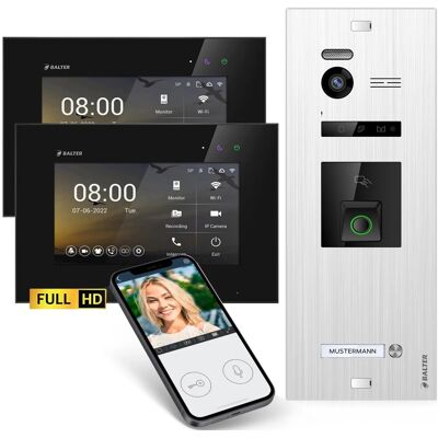 Balter EVO-HD Video-Türsprechanlage mit Fingerprint und App für Einfamilienhaus mit 2x 7 Zoll Monitor Silber-Schwarz Balter EVO-HD Video-Türsprechanlage mit Fingerprint und App für Einfamilienhaus mit 2x 7 Zoll Monitor Silber-Schwarz