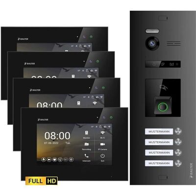 Balter EVO-HD Video-Türsprechanlage mit Fingerprint für Vierfamilienhaus mit 4x 7 Zoll Monitor Schwarz Balter EVO-HD Video-Türsprechanlage mit Fingerprint für Vierfamilienhaus mit 4x 7 Zoll Monitor Schwarz