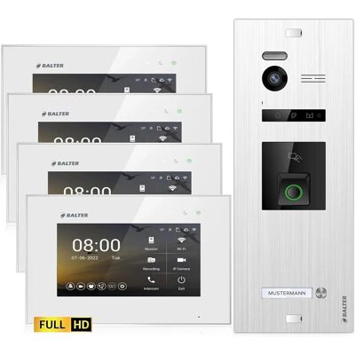 Balter EVO-HD Video-Türsprechanlage mit Fingerprint für Einfamilienhaus mit 4x 7 Zoll Monitor Silber-Weiß Balter EVO-HD Video-Türsprechanlage mit Fingerprint für Einfamilienhaus mit 4x 7 Zoll Monitor Silber-Weiß