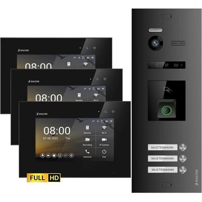 Balter EVO-HD Video-Türsprechanlage mit Fingerprint für Dreifamilienhaus mit 3x 7 Zoll Monitor Schwarz Balter EVO-HD Video-Türsprechanlage mit Fingerprint für Dreifamilienhaus mit 3x 7 Zoll Monitor Schwarz