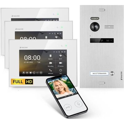 Balter EVO-HD Video-Türsprechanlage mit App für Einfamilienhaus mit 3x 7 Zoll Monitor Silber-Weiß Balter EVO-HD Video-Türsprechanlage mit App für Einfamilienhaus mit 3x 7 Zoll Monitor Silber-Weiß