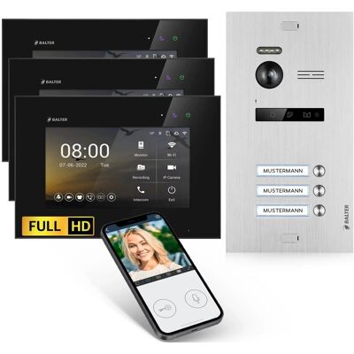 Balter EVO-HD Video-Türsprechanlage mit App für Dreifamilienhaus mit 3x 7 Zoll Monitor Silber-Schwarz Balter EVO-HD Video-Türsprechanlage mit App für Dreifamilienhaus mit 3x 7 Zoll Monitor Silber-Schwarz