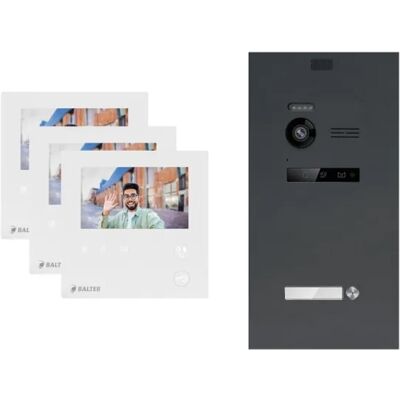 Balter Evo Mini Video Türsprechanlage 2-Draht Bus Komplettsystem für 1-Familienhaus mit 3x 4,3 Zoll Monitor Anthrazit Balter Evo Mini Video Türsprechanlage 2-Draht Bus Komplettsystem für 1-Familienhaus mit 3x 4,3 Zoll Monitor Anthrazit