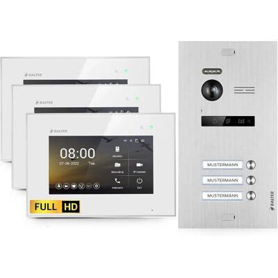 Balter EVO-HD Video-Türsprechanlage für Dreifamilienhaus mit 3x 7 Zoll Monitor Silber-Weiß Balter EVO-HD Video-Türsprechanlage für Dreifamilienhaus mit 3x 7 Zoll Monitor Silber-Weiß