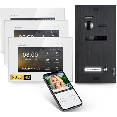 Balter EVO-HD Video-Türsprechanlage mit App für Einfamilienhaus mit 3x 7 Zoll Monitor Weiß-Schwarz Balter EVO-HD Video-Türsprechanlage mit App für Einfamilienhaus mit 3x 7 Zoll Monitor Weiß-Schwarz