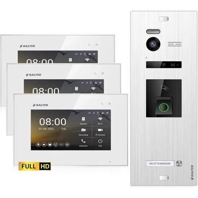 Balter EVO-HD Video-Türsprechanlage mit Fingerprint für Einfamilienhaus mit 3x 7 Zoll Monitor Silber-Weiß Balter EVO-HD Video-Türsprechanlage mit Fingerprint für Einfamilienhaus mit 3x 7 Zoll Monitor Silber-Weiß