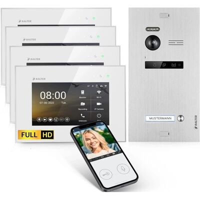 Balter EVO-HD Video-Türsprechanlage mit App für Einfamilienhaus mit 4x 7 Zoll Monitor Silber-Weiß Balter EVO-HD Video-Türsprechanlage mit App für Einfamilienhaus mit 4x 7 Zoll Monitor Silber-Weiß