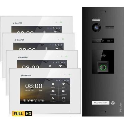 Balter EVO-HD Video-Türsprechanlage mit Fingerprint für Einfamilienhaus mit 4x 7 Zoll Monitor Weiß-Schwarz Balter EVO-HD Video-Türsprechanlage mit Fingerprint für Einfamilienhaus mit 4x 7 Zoll Monitor Weiß-Schwarz