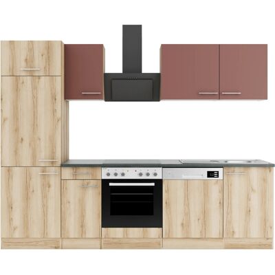 OPTIFIT Bari407/Livorno290 Küchenzeile 270 cm Rostrot / Wildeiche Nachbildung OPTIFIT Bari407/Livorno290 Küchenzeile 270 cm Rostrot / Wildeiche Nachbildung