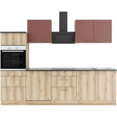 OPTIFIT Bari407/Livorno290 Küchenzeile 270 cm Rostrot / Wildeiche Nachbildung OPTIFIT Bari407/Livorno290 Küchenzeile 270 cm Rostrot / Wildeiche Nachbildung