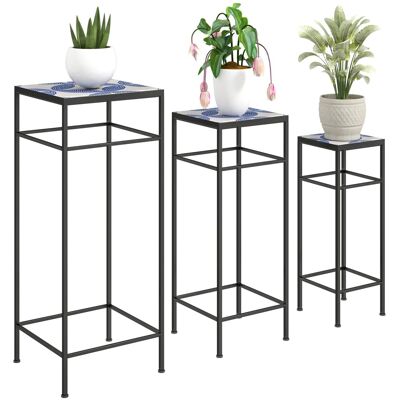 Outsunny Blumenständer-Set Metall Fliesen Blau 28L x 28B x 71H cm Outsunny Blumenständer-Set Metall Fliesen Blau 28L x 28B x 71H cm
