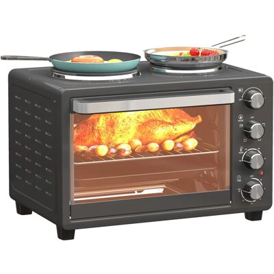 HOMCOM Minibackofen Edelstahl Hartglas Schwarz 48,6L x 36,3B x 33H cm HOMCOM Minibackofen Edelstahl Hartglas Schwarz 48,6L x 36,3B x 33H cm