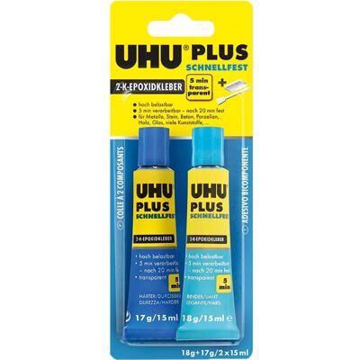 Uhu Plus Schnellfest 2-K-Epoxidkleber Transparent 18 g + 17 g Uhu Plus Schnellfest 2-K-Epoxidkleber Transparent 18 g + 17 g