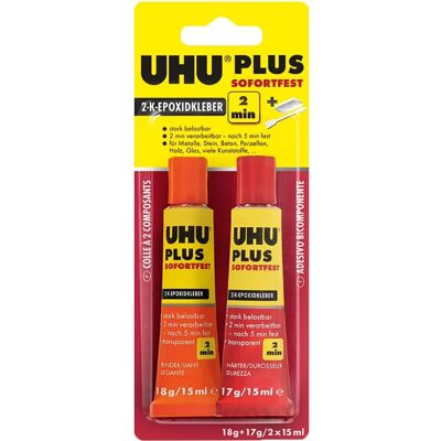 Uhu Plus Sofortfest 2-K-Epoxidkleber Transparent 18 g + 17 g Uhu Plus Sofortfest 2-K-Epoxidkleber Transparent 18 g + 17 g