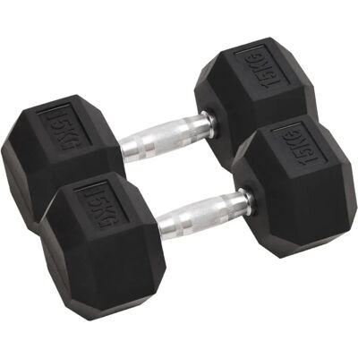 vidaXL Gusseisen Hex-Hantel - 15 kg - Fitnessgeräte vidaXL Gusseisen Hex-Hantel - 15 kg - Fitnessgeräte