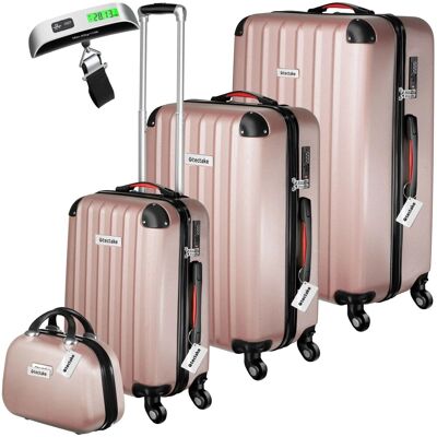 Tectake Hartschalenkoffer Set Cleo 4 Teilig 3 Trolleys 1 Beauty Case Inkl Kofferwaage und Anhänger Mit Teleskopgriff 30 50 x 48 x 75 cm Roségold Tectake Hartschalenkoffer Set Cleo 4 Teilig 3 Trolleys 1 Beauty Case Inkl Kofferwaage und Anhänger Mit Teleskopgriff 30 50 x 48 x 75 cm Roségold