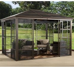 Sojag Aluminium Pavillon Castel 1012 inkl. Sonnenschutz   Bronze   362x298x283 cm