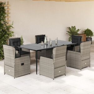 vidaXL 7-tlg. Garten-Essgruppe mit Kissen Hellgrau Poly Rattan - Grau - Size: 200 x 100 x 74 cm