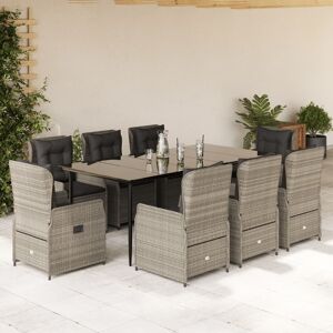 vidaXL 9-tlg. Garten-Essgruppe mit Kissen Hellgrau Poly Rattan - Grau - Size: 200 x 100 x 74 cm