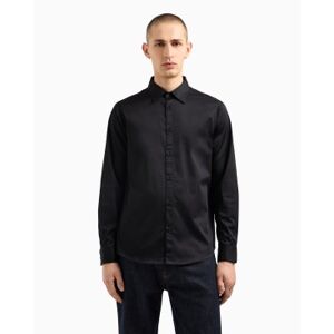 A X Armani Exchange für Herren. XM000339AF10192UC001 Langärmeliges Hemd aus schwarzem Baumwollsatin mit Stretchanteil (S), Lässig, Baumwolle A X Armani Exchange für Herren. XM000339AF10192UC001 Langärmeliges Hemd aus schwarzem Baumwollsatin mit Stretchanteil (S), Lässig, Baumwolle
