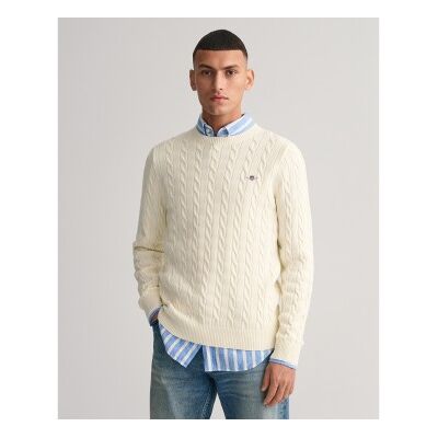 Gant für Herren. 8050601 Beigefarbener Pullover mit Rundhalsausschnitt (L), Lässig, Baumwolle, Langarm Gant für Herren. 8050601 Beigefarbener Pullover mit Rundhalsausschnitt (L), Lässig, Baumwolle, Langarm