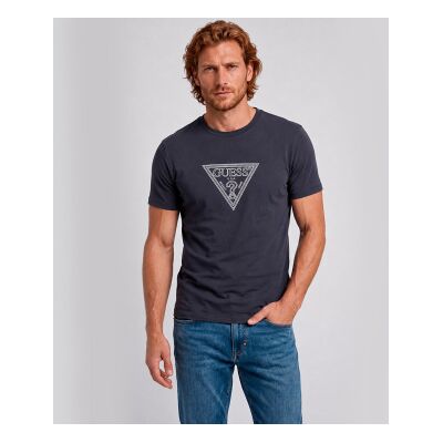 Guess für Herren. M6YI40K4226 Triangle Print Marine T-Shirt (L), Lässig, Baumwolle, Kurzarm Guess für Herren. M6YI40K4226 Triangle Print Marine T-Shirt (L), Lässig, Baumwolle, Kurzarm