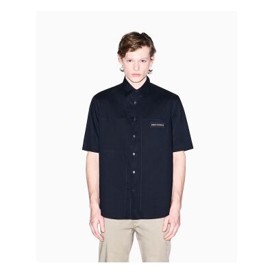 A X Armani Exchange für Herren. XM002317AF24533UB101 Marineblaues Boxy-Hemd (S), Lässig, Baumwolle, Kurzarm A X Armani Exchange für Herren. XM002317AF24533UB101 Marineblaues Boxy-Hemd (S), Lässig, Baumwolle, Kurzarm