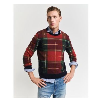 Gant für Herren. 8030223 Karierter Pullover rot (L), Lässig, Wolle Gant für Herren. 8030223 Karierter Pullover rot (L), Lässig, Wolle