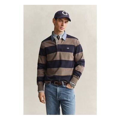 Gant für Herren. 2004083 Gestreiftes Heavy-Polo mit taupefarbenem Chambray-Kragen (M), Lässig, Baumwolle, Langarm Gant für Herren. 2004083 Gestreiftes Heavy-Polo mit taupefarbenem Chambray-Kragen (M), Lässig, Baumwolle, Langarm