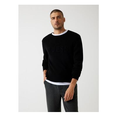 Guess für Herren. M5BR35Z2ZK2 Pullover mit geprägtem Logo schwarz (S), Lässig, Polyester Guess für Herren. M5BR35Z2ZK2 Pullover mit geprägtem Logo schwarz (S), Lässig, Polyester