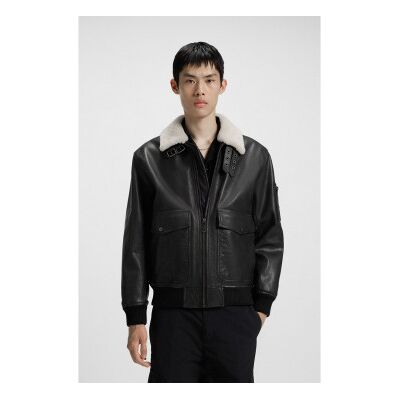 HUGO für Herren. 50521030 Fliegerjacke Loran schwarz (M), Lässig, Leder HUGO für Herren. 50521030 Fliegerjacke Loran schwarz (M), Lässig, Leder