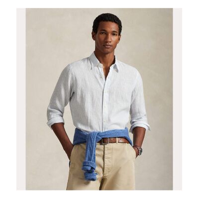 Polo Ralph Lauren für Herren. 710B15594004 Maßgeschneidertes blaues Leinenhemd mit Streifen (S), Lässig, Langarm Polo Ralph Lauren für Herren. 710B15594004 Maßgeschneidertes blaues Leinenhemd mit Streifen (S), Lässig, Langarm