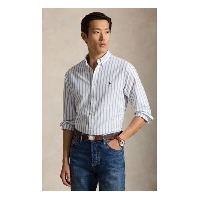 Polo Ralph Lauren für Herren. 710944615001 Slim Fit Oxford-Hemd mit Streifen hellblau (L), Lässig, Baumwolle, Langarm Polo Ralph Lauren für Herren. 710944615001 Slim Fit Oxford-Hemd mit Streifen hellblau (L), Lässig, Baumwolle, Langarm