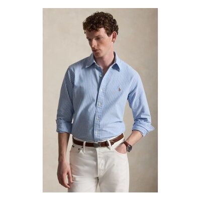 Polo Ralph Lauren für Herren. 710B22593002 Blaues Oxford-Hemd aus Seersucker in Custom Fit (L), Lässig, Baumwolle, Langarm Polo Ralph Lauren für Herren. 710B22593002 Blaues Oxford-Hemd aus Seersucker in Custom Fit (L), Lässig, Baumwolle, Langarm