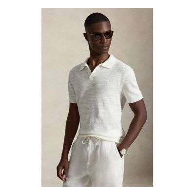 Polo Ralph Lauren für Herren. 710B13891006 Weißer Pullover aus Baumwolle und Leinen mit Textur (XL), Lässig, Kurzarm Polo Ralph Lauren für Herren. 710B13891006 Weißer Pullover aus Baumwolle und Leinen mit Textur (XL), Lässig, Kurzarm