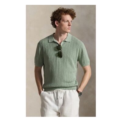Polo Ralph Lauren für Herren. 710A12994005 Pullover aus Leinen mit offenem Kragen grün (L), Lässig, Kurzarm Polo Ralph Lauren für Herren. 710A12994005 Pullover aus Leinen mit offenem Kragen grün (L), Lässig, Kurzarm