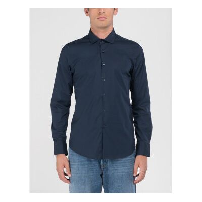 Replay für Herren. M4140.000.80279A Popeline Stretch Hemd blau (M), Lässig, Baumwolle, Klassisch, Langarm Replay für Herren. M4140.000.80279A Popeline Stretch Hemd blau (M), Lässig, Baumwolle, Klassisch, Langarm