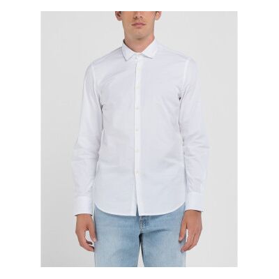Replay für Herren. M4140.000.80279A Popeline Stretch Hemd weiß (S), Lässig, Baumwolle, Klassisch, Langarm Replay für Herren. M4140.000.80279A Popeline Stretch Hemd weiß (S), Lässig, Baumwolle, Klassisch, Langarm