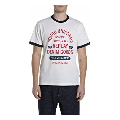 Replay für Herren. M3342.000.2660 Weißes Logo-T-Shirt (L), Lässig, Baumwolle, Kurzarm Replay für Herren. M3342.000.2660 Weißes Logo-T-Shirt (L), Lässig, Baumwolle, Kurzarm