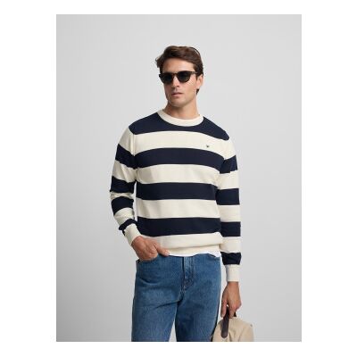 Silbon für Herren. S261020807334 SB navy gestreifter Pullover (S), Lässig, Baumwolle, Marine Silbon für Herren. S261020807334 SB navy gestreifter Pullover (S), Lässig, Baumwolle, Marine