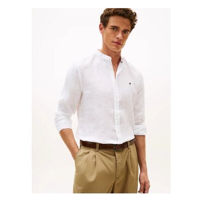 Tommy Hilfiger für Herren. MW0MW39271 Schmal geschnittenes Hemd aus weißem Leinen (XL), Lässig, Party, Klassisch, Langarm Tommy Hilfiger für Herren. MW0MW39271 Schmal geschnittenes Hemd aus weißem Leinen (XL), Lässig, Party, Klassisch, Langarm