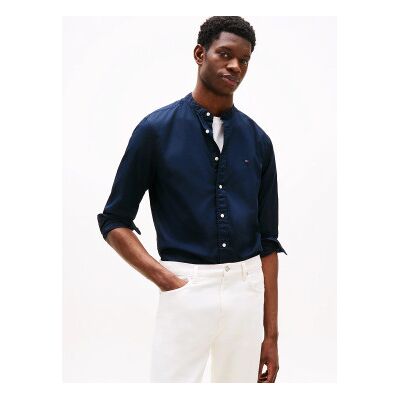 Tommy Hilfiger für Herren. MW0MW39966 Flex-Hemd mit marineblauem Kragen (S), Lässig, Baumwolle, Langarm Tommy Hilfiger für Herren. MW0MW39966 Flex-Hemd mit marineblauem Kragen (S), Lässig, Baumwolle, Langarm