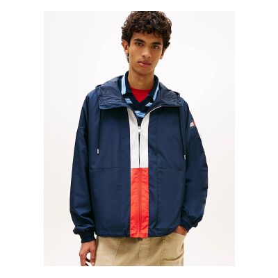 Tommy Jeans für Herren. DM0DM22736 Chicago Windbreaker in Übergröße Blockfarbe blau (L), Lässig, Polyester Tommy Jeans für Herren. DM0DM22736 Chicago Windbreaker in Übergröße Blockfarbe blau (L), Lässig, Polyester