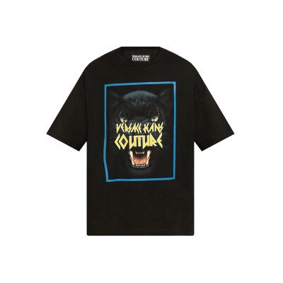 Versace Jeans Couture für Herren. 78GAHS02-CJ00S Schwarzes bedrucktes T-shirt (L), Lässig, Baumwolle, Kurzarm Versace Jeans Couture für Herren. 78GAHS02-CJ00S Schwarzes bedrucktes T-shirt (L), Lässig, Baumwolle, Kurzarm